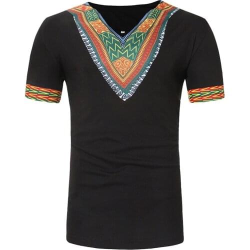 Mens Hipster Short Sleeve V Neck T Shirt 2021 Fashion New African Dashiki T-shirt Men Traditional Tribal Ethnic Tops Tees Shirts