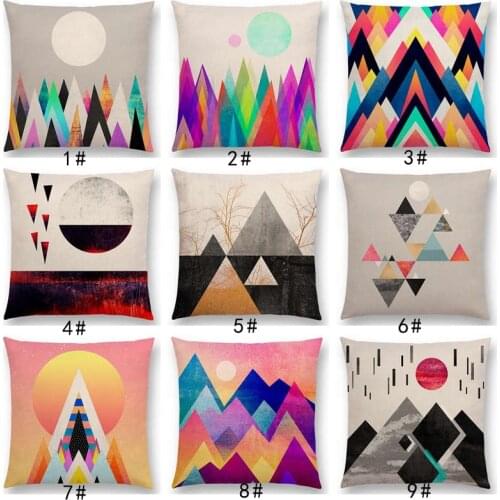 New Impressionist Sunrise Sunset Abstract Colorful Sun Geometric Mountain Ornate Triangles Peaks Throw Pillow Case Cushion Cover