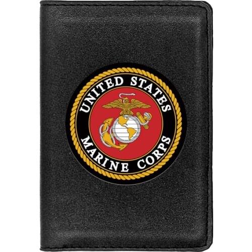 High Quality Leather United States Marine Corps Printing Travel Passport Cover ID Credit Card Case