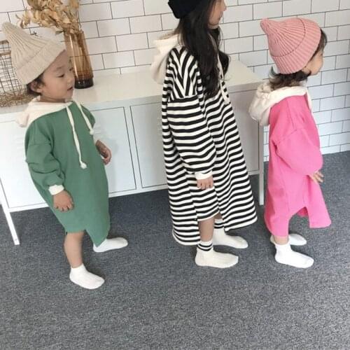 2020 autumn and winter childrens clothing hot style girls fashion loose terry sweater striped color matching dress