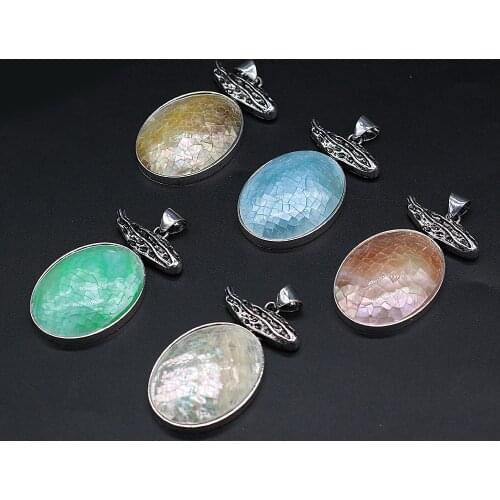 Fine Natural Stone Pendants Oval Reiki Heal Multi-color Shell Antique-Silver for Jewelry Making DIY Necklace Earrings