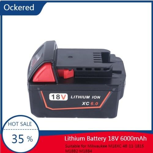 Ockered 18V 6000mah Replacement Rechargeable 6.0A Battery for Milwaukee Electric Drill M18XC 48-11-1815 M18B2 M18B4 M18BX Li18