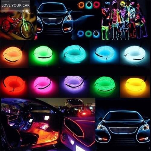LED Strip Garland EL Wire 1M/3M/5M Car Interior Lighting Auto Rope Tube Line flexible Neon Light With 12V USB /battery light