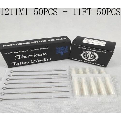 Tattoo Tips and Needles (11M1+11FT) 50pcs Disposable Tattoo Needles and 50pcs Disposable Tattoo White Tips