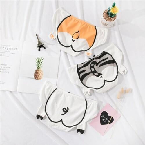 Japanese Lolita style cartoon cute cat comfortable cotton womens middle waist underwear Kawaii girls underwear