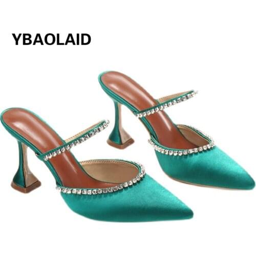Pointed Rhinestone Sequins with Stiletto High-heeled Fashion Slippers Spring and Summer New Baotou Semi-drag High-heeled Sandals