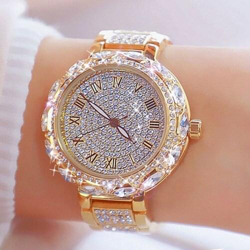 Fashion Womens Rose Gold Bracelet Watches Female Full Rhinestone Diamond Girls Quartz Watch Luxury Ladies Wristwatch Wife Gifts