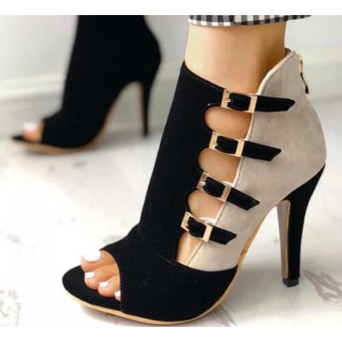 New Women Spring High Heels Office Zipper 10cm Hollow Out High Sandals Poop Toe Buckle Strap Fashion Party Wedding Shoes