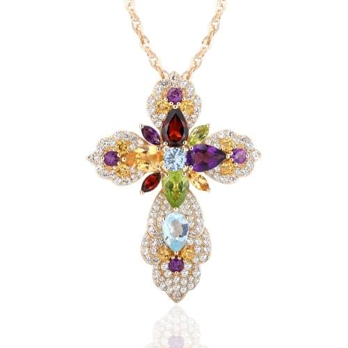 GZ ZONGFA Natural Red Garnett Gemstone Fashion Jewelry 925 Sterling Silver Cross Pendants Necklace Women
