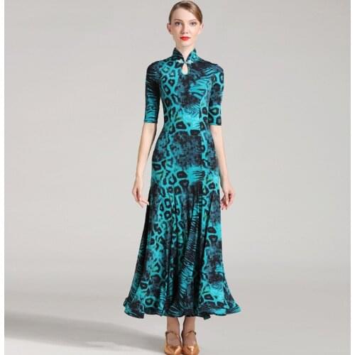 2021 New S7009 Female Latin Dance Dress Women Half Sleeve High Neck Design Latin Dance Suit Belly Ballroom Performamnce