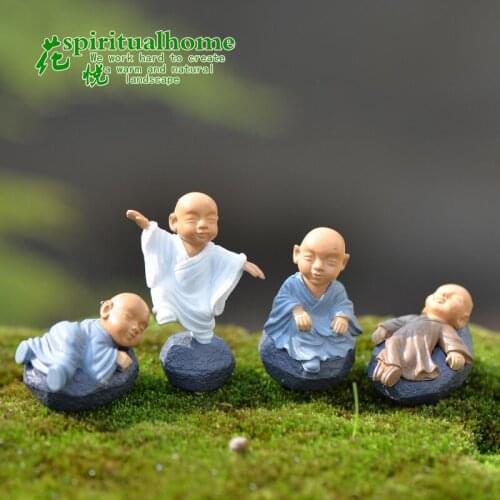 4pcs Figurine Fairy Home Decoration Accessories Kawaii Chinese Buddhist Monks Miniature Bonsai Garden Furniture Resin Craft