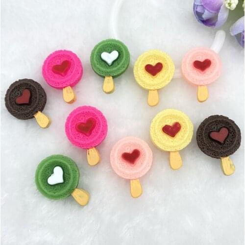 5pcs lot Hand drawn resin Cute Mini round heart ice cream flatback cabochons For Hair Bow Centers DIY Scrapbooking Decor C37