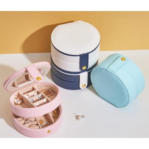 50%HOTJewelry Box Double Layer Classification Storage Faux Leather Earrings Rings Jewelries Display Case for Home