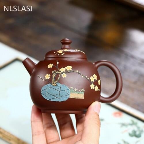 Authentic Yixing Purple Clay Teapots Raw Ore Zhu Mud Plum Bossom Tea Pot Home Filter Beauty Kettle Chinese Tea Set Gift 230ml