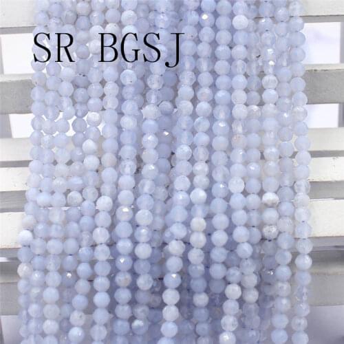 Free Shipping SR 3mm DIY Faceted Purple Chalcedony Gemstone Stone Spacer Bail Round Beads Strand 15"