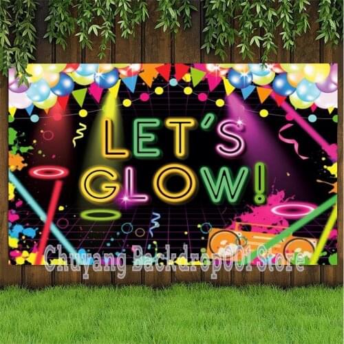 Let 'S Glow Backdrops Graffiti Neon Birthday Party Banner Teens Prom Studio Photo Background Table Scene Setter Wall Decorations