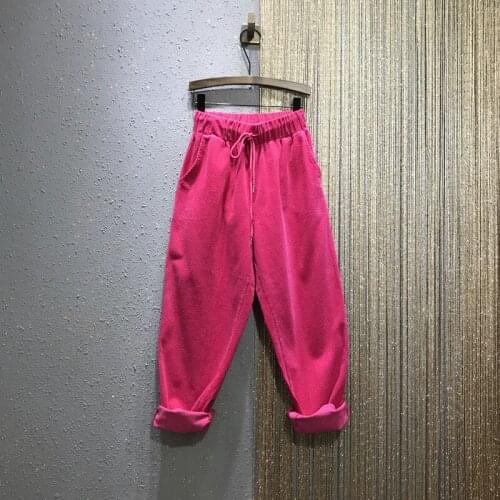 Corduroy Casual Pants 2020 Autunm Winter New High-waisted Harren Pants Women Loose Elastic Waist Straight Trousers