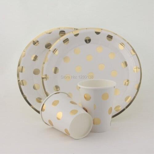 Fast Ship Rose Gold/Gold Large Paper Plates Disposable Party Cups Chevron Striped Dot Foil Theme Cocktail Party Shower Tableware