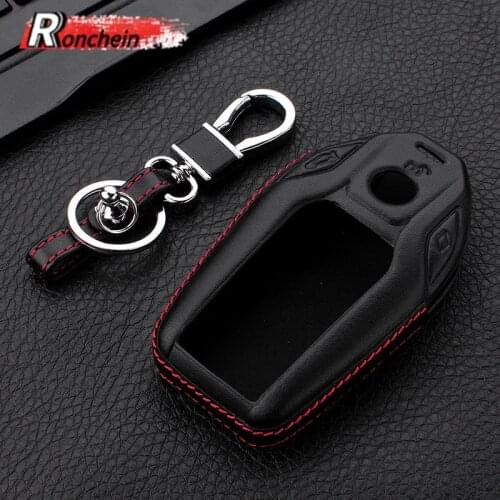 RONCHEIN Car Key Case for Smart LCD Remote Control Car Key Fit for BMW 540i 7 Series X5 40i X6 40i X7 Black Top Layer Leather