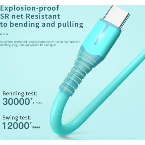 Type-C Colorful 3A Super Fast Charge Liquid Silicone Cable With Light For Smart USB Mobile Phone Data Cord