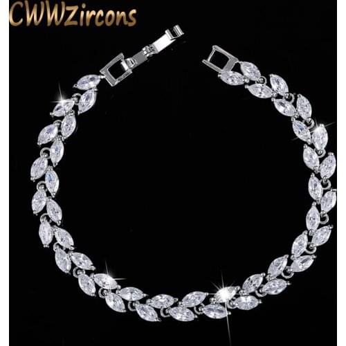CWWZircons New Trendy 2021 Cubic Zirconia Jewelry Silver Color Leaf Charm CZ Crystal Female Bracelets Bangles for Women CB060