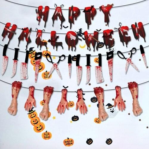 Halloween Decorations Blood Knife Pull Flag Bar Haunted House Scene Layout Hanging Flag Horror Props Ornaments