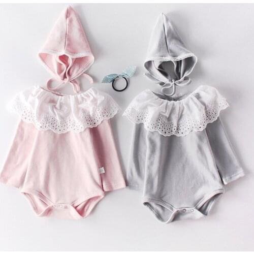 Newborn Baby Romper Girls 100% Cotton Long Sleeve Baby Girls Boys Clothes Infant Clothes With Hat Lace Baby Jumpsuit For Girls