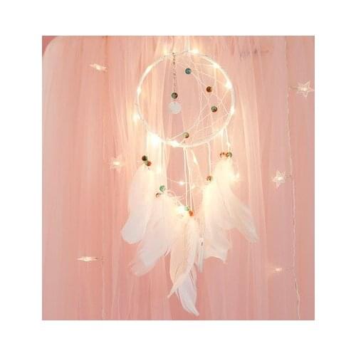 Girl Heart Dream Catcher Feather Ornaments Lace Ribbons Feathers Wrapped Lights Girls Room Decor Dreamcatcher romatic catchers