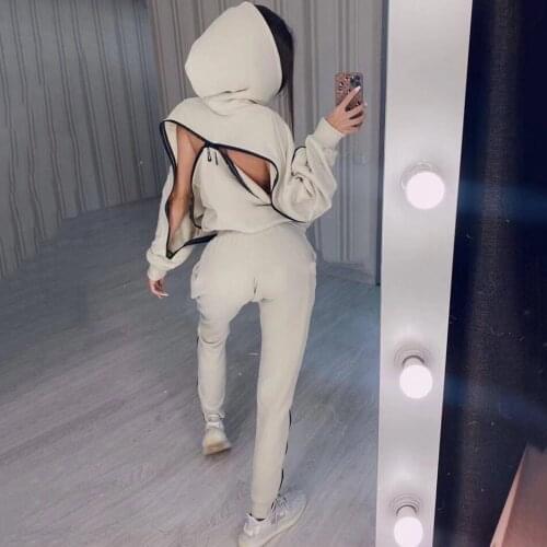 DSMTRC Women Pullover Sweater & Pants Loose Sportswear Sets 2021 Spring Autumn Casual zipper Hoodie Sweater 2 piece Set