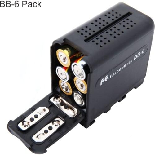 FALCON EYES BB-6 6pcs AA Battery Case Pack Power as NP-F970 for LED Video Lamp Light Panels or Monitor YN300 III,DV-160V