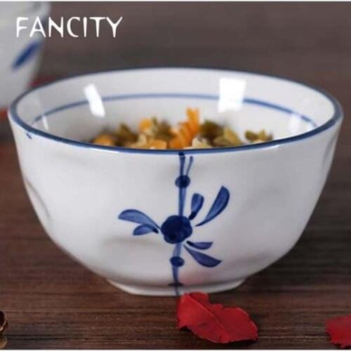 FANCITY Song blue and white soup bowl home large size Korean Japanese style retro attapulgite creative personality salad noodle