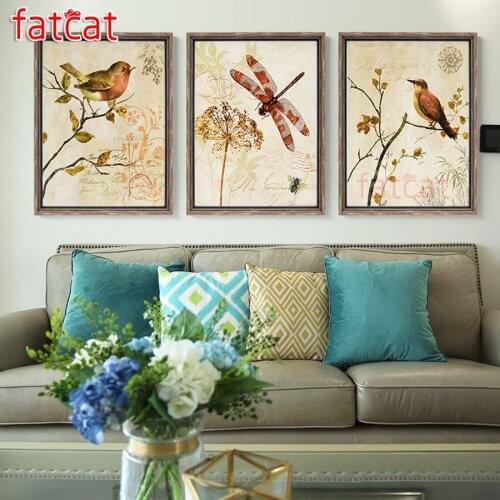 FATCAT Abstract flowers and birds 5d diy diamond painting full square round mosaic embroidery sale triptych decoration AE2208
