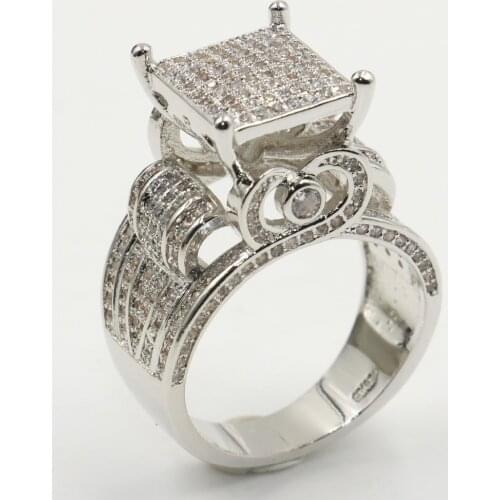 Hot Sell Sparkling Fire Rings Luxury Jewelry 925 Sterling Silver Pave White Clear 5A Cubic Zirconia CZ Women Wedding Finger Ring