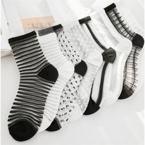 Hipster Harajuku Ankle Ladies Socks Women Fashion Transparent Stripe Short Female Summer Womens Socks Summer Black White Socks