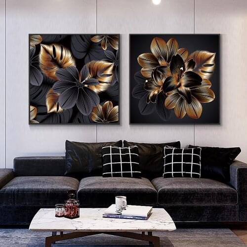Abstract Grey With Champagne Leaves Painting On Canvas Nordic Plant Wall Art Prints And Posters For Living Room Home Decoration
