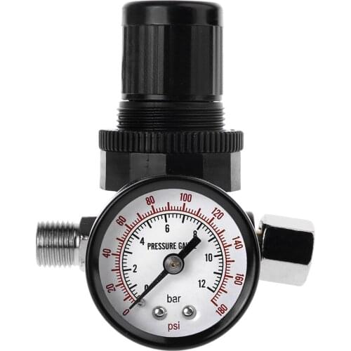 1/4" Air Pressure Regulator Reducer 12Bar 180 PSI Spray Gun Pressure Valve Gauge