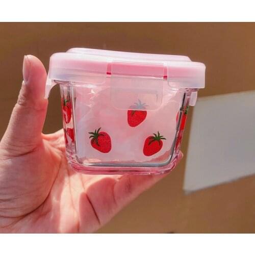 Cute Bento Box Transparent Sealed Jar Strawberry Glass Granary Kitchen Storage Jar With Lid Tea Can Food Container Storage Box