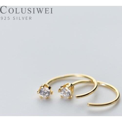 Colusiwei Fashion 925 Sterling Silver Dazzling Clear CZ Mini Crown Stud Earring for Women Hook Earring Korea Style Fine Jewelry