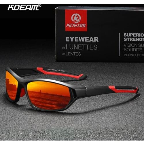 Kdeam Mens Sport Sunglasses Rectangle Polarized Sunglass TR90 Ultralight Outdoor Windproof UV400 Travel Goggles Driving Eyewear