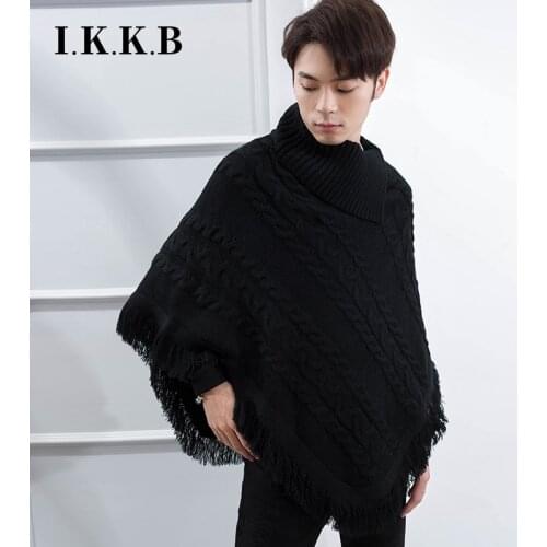 Cape mens shawl turtleneck jacket short bat sleeve autumn and winter Lapel loose youth versatile trend