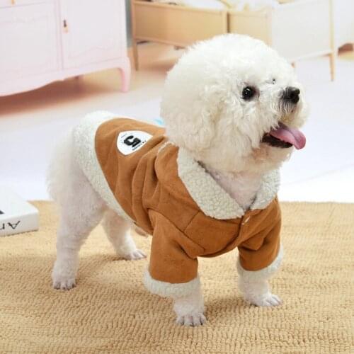 Dog Dresses Thickening Lambsing Motorcycle Windbreaker Dog Sweater Autumn and Winter Clothing Small and Medium Dog Pet Supplies