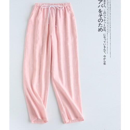Spring Summer Couple Pajama Pants Pure Cotton Gauze Trousers Thin Japanese Casual Autumn Mens and Womens Home Pants Pantalon