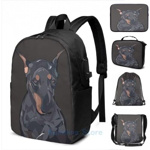 Funny Graphic print DOBERMAN USB Charge Backpack men School bags Women bag Travel laptop bag