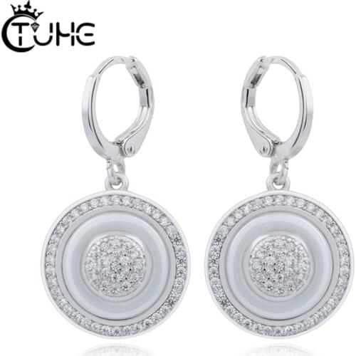 White Blue Pink Hoop Earrings for Women 2019 New Circle Geometric Ceramic Round Earring Elegant Jewelry Wedding Jewelry Gifts