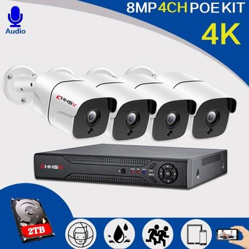 4CH CCTV System H.265+ 4K NVR Kit 4PCS 8MP Home Security Waterproof Outdoor Smart infrared Night Vision Video Surveillance Kit