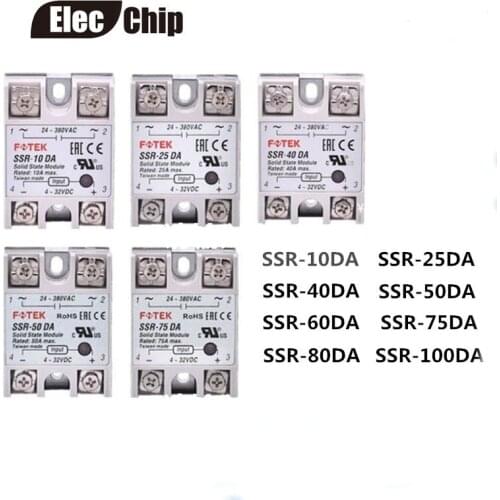 SSR-10DA SSR-25DA SSR-40DA SSR-50DA SSR-60DA SSR-75DA Solid State Relay Module 4-32V Input DC 24-380V AC Output High Quality