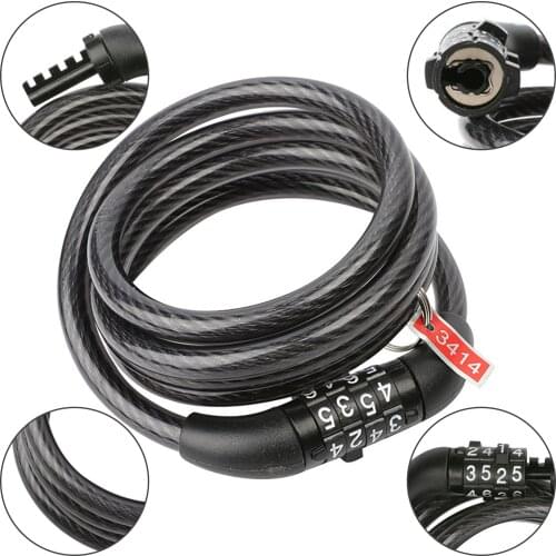 Bike Anti-theft Spiral Steel Cable Lock Universal 4-Ddigit Resettable Bicycle Cable Coil Padlock MTB Bicycle Accessories