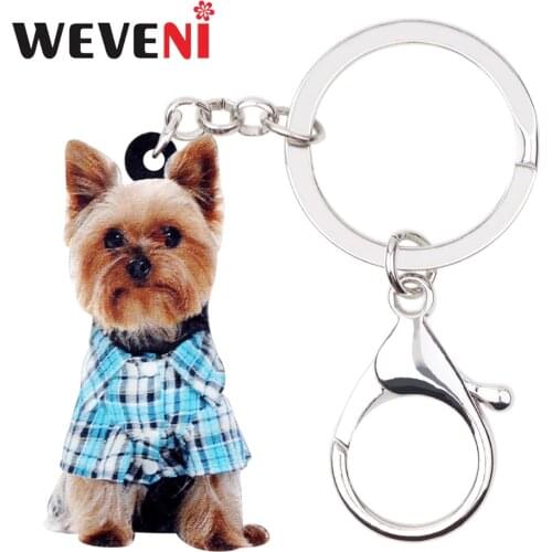 WEVENI Acrylic Cartoon Yorkshire Terrier Dog Key Chains Keychains Bag Bag Car Charms Animal Jewelry For Women Girls Teens Gift