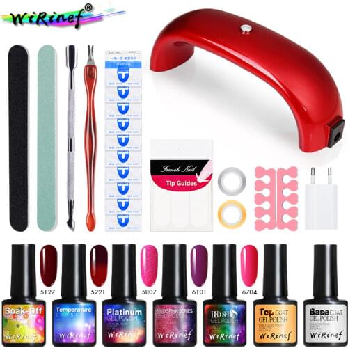 WiRinef Primer Gel Kit Nail Art Manicure 28Pcs/set UV Nail Gel Polish Top Coat Glue 9w UV Led Rainbow Nail Lamp Gel Lacquer Set