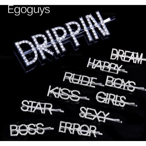 1Pc Shining Letter Hairpins Crystal Shiny Rhinestones Word Hair Clips Women Styling Tool Girls Hairgrip Diamond Hair Accessories